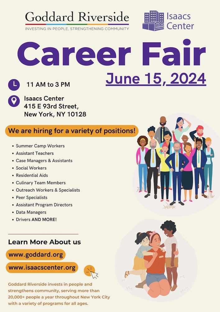 Are you ready for your next opportunity? Or do you know somebody else who is? Check out our Career Fair on June 15 hosted by our Upper East Side partners at the Isaacs Center!