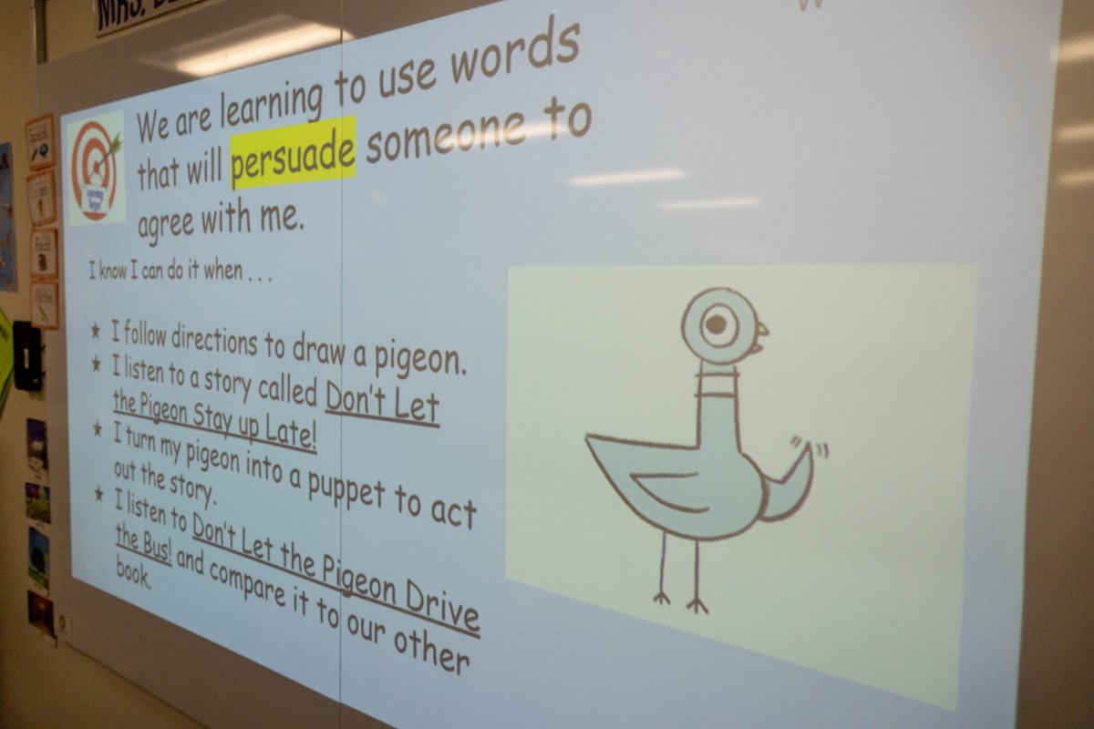 codepted's tweet photo. At Westview Elementary in @Adams12, students were learning about the Pigeon's favorite subject: THE PIGEON!  Of course, @the_pigeon had a lot to contribute to the lesson...maybe a little too much. https://t.co/Y7OG5F8b9Q