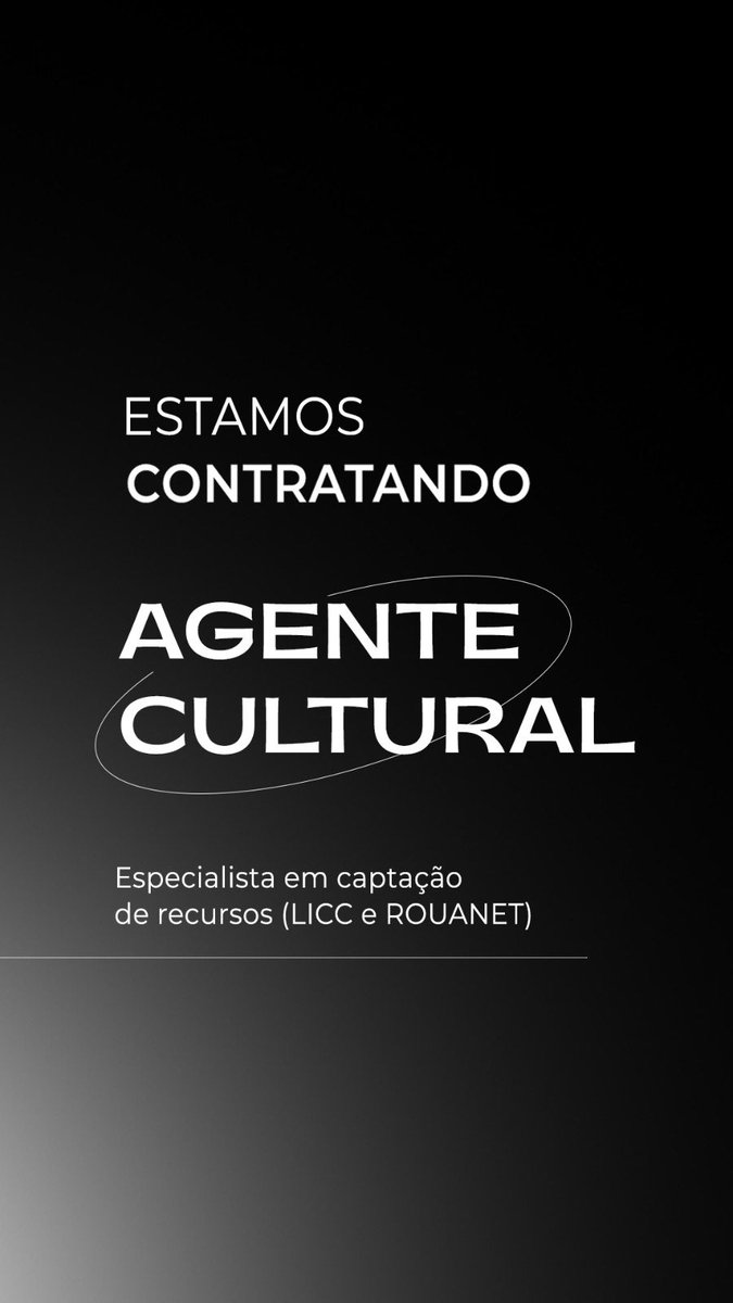 thehiddenmag's tweet photo. ✨ESTAMOS CONTRATANDO✨

Agente Cultural especialista em captação de recursos (LICC e ROUANET) 

RT para chegar nos amigos profissionais https://t.co/cgx9nL2GVO