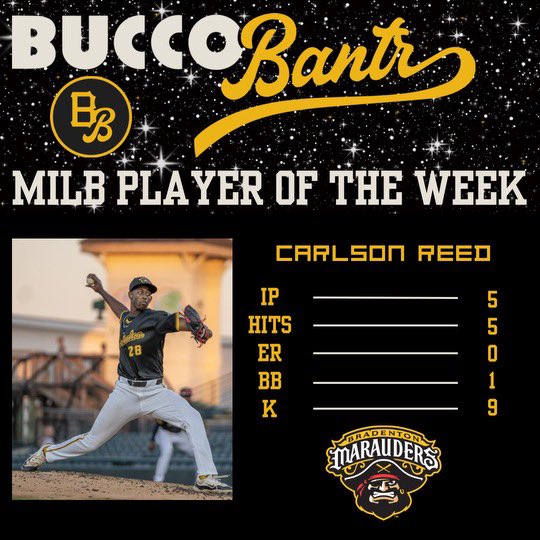 Hitter of the week: Nick Gonzales 

Pitcher of the week: Mitch Keller

Minor League Player of the week: Carlson Reed

#LetsGoBucs