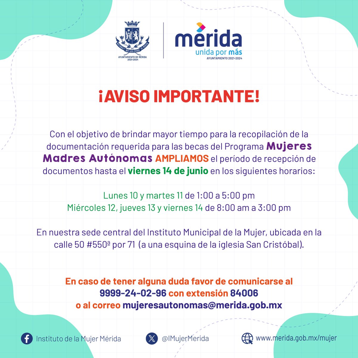 analiabalamm's tweet photo. ❗ Aviso importante para las mujeres interesadas en aplicar a la segunda convocatoria del Programa de Becas para el Fortalecimiento Económico de Mujeres Madres Autónomas ❗

Consulta la convocatoria completa aquí 👉🏽https://t.co/YuPwaYDFtA https://t.co/BjuTUdJU5W