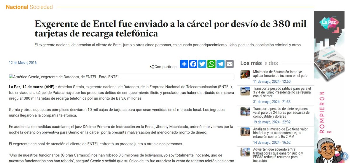 Vamos de mal a peor. El hecho de ser representante de la cultura afro no te hace gestor cultural, que es lo que la ciudad necesita, o no corrupto (espero que el nuevo Sec de Culturas de <a href="/LaPazAlcaldia/">Gobierno Autónomo Municipal de La Paz</a>  haya demostrado su inocencia respecto a esta denuncia).