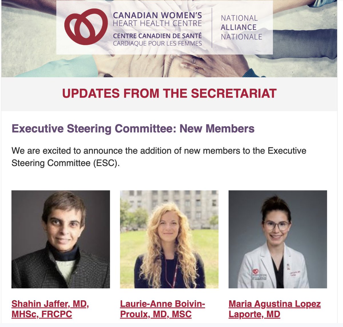 Laurie-Anne Boivin-Proulx (@proulxboivin_la) on Twitter photo Excited to embark on this journey with <a href="/drmlopezlaporte/">Maria A. Lopez Laporte</a> the new #trainee reps on the Executive Steering Committee for <a href="/CWHHAlliance/">Canadian Women's Heart Health Alliance (CWHHA)</a> 🫀.
Stay tuned!
<a href="/HeartInstitute/">Heart Institute</a>
<a href="/CWHHC/">Canadian Women's Heart Health Centre</a>
<a href="/SCC_CCS_Trainee/">CCS Trainee Committee</a> <a href="/SCC_CCS/">CCS</a>
<a href="/WomenAs1/">Women As One</a>
#HerHeartMatters
#CardioTwitter Excited to embark on this journey with <a href="/drmlopezlaporte/">Maria A. Lopez Laporte</a> the new #trainee reps on the Executive Steering Committee for <a href="/CWHHAlliance/">Canadian Women's Heart Health Alliance (CWHHA)</a> 🫀.
Stay tuned!
<a href="/HeartInstitute/">Heart Institute</a>
<a href="/CWHHC/">Canadian Women's Heart Health Centre</a>
<a href="/SCC_CCS_Trainee/">CCS Trainee Committee</a> <a href="/SCC_CCS/">CCS</a>
<a href="/WomenAs1/">Women As One</a>
#HerHeartMatters
#CardioTwitter