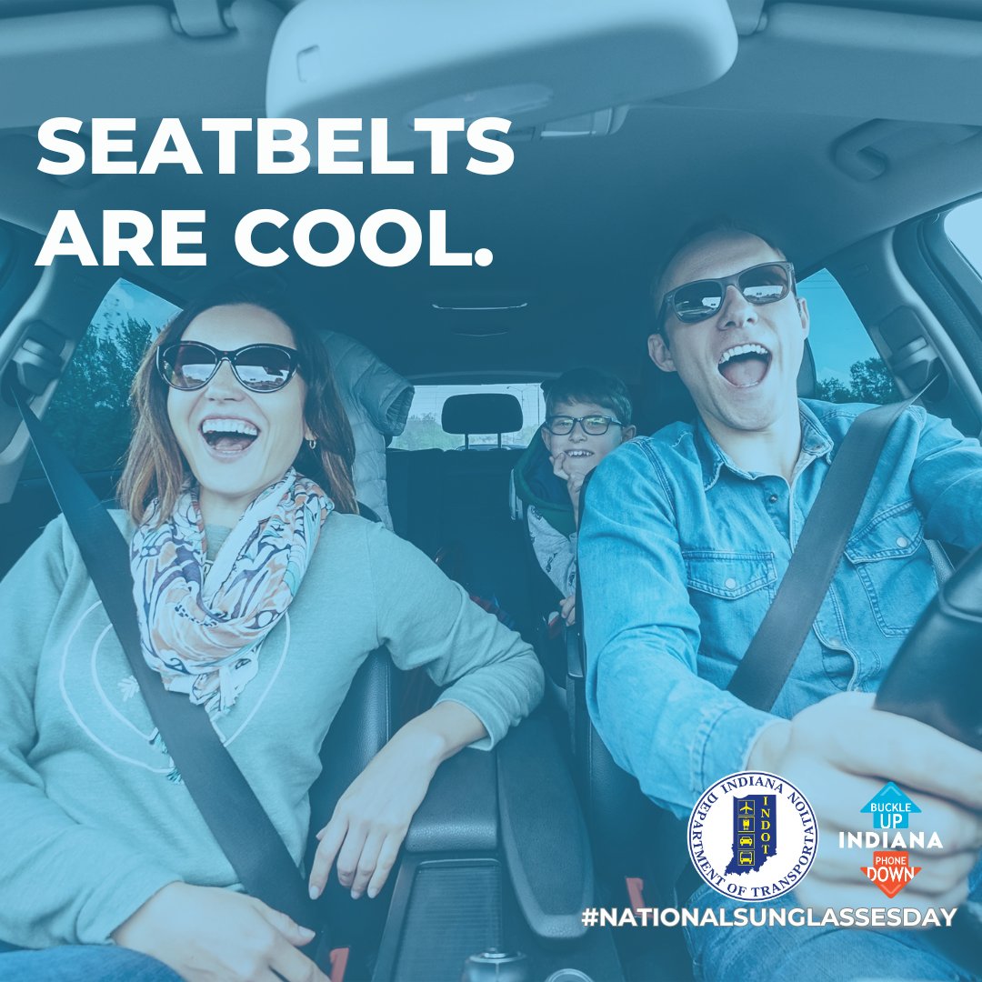 INDOT's tweet photo. Be cool by buckling up and putting your phones down, Indiana! 😎 #BUPD #BUPDIndiana https://t.co/Vp57lrFI4J