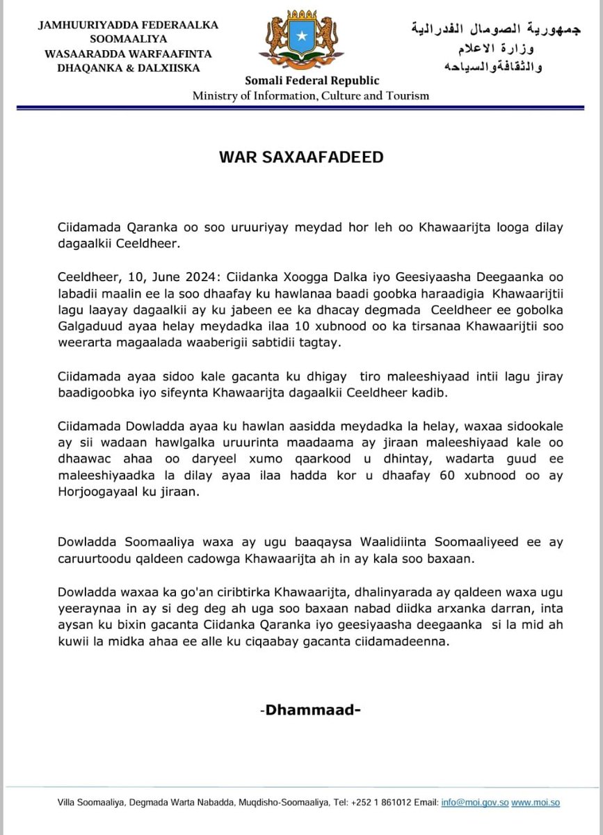 sntvnews1's tweet photo. The National Armed Forces discovered the corpses of 10 terrorists who were part of #Alshabab terrorists who recently attacked an army forward operating base in the #Eldher district of #Galmudug state, making the terrorists' death toll 60. The troops are still tracing the remnants of the terrorists hiding in the rural area.