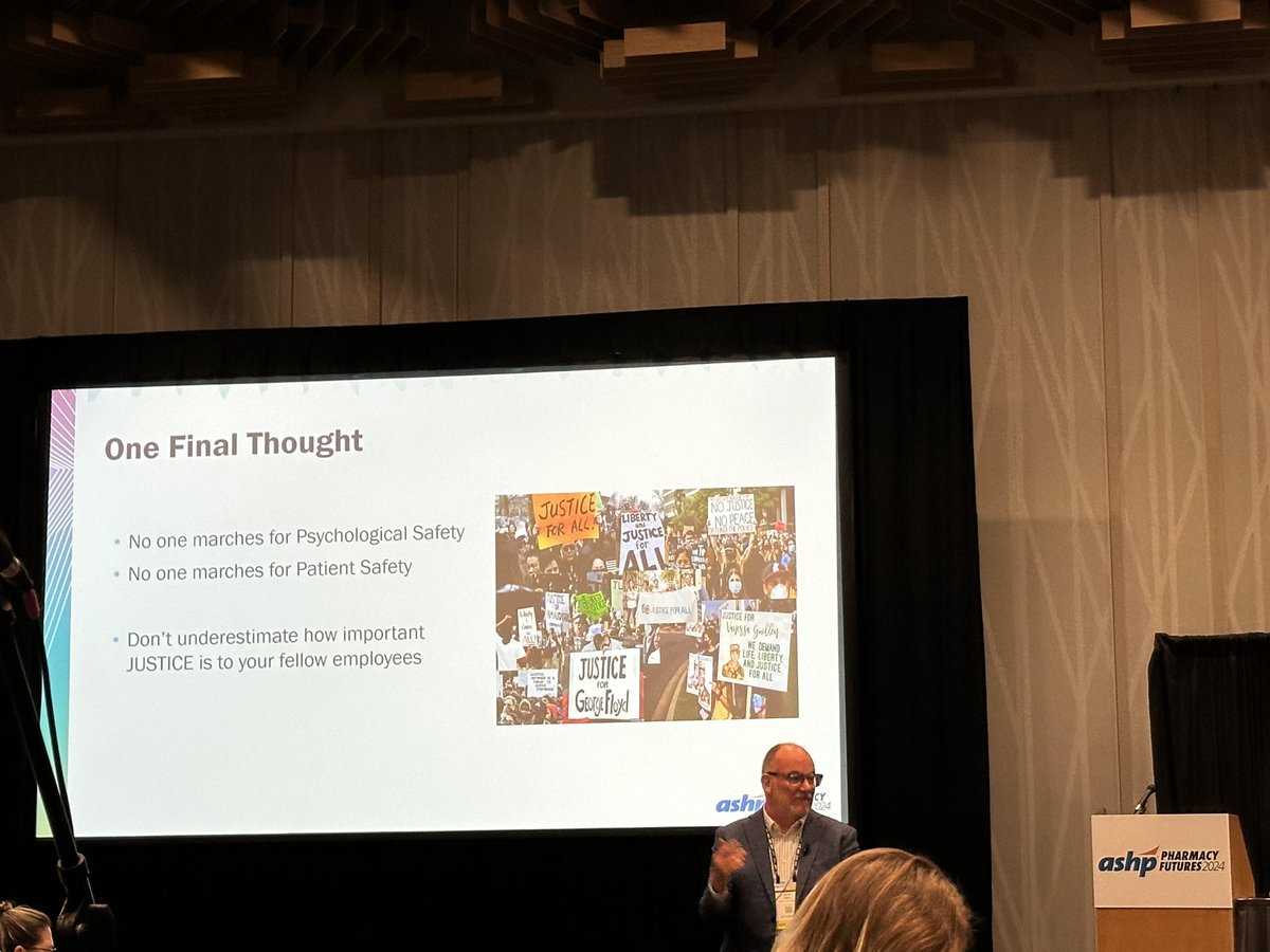 Brilliant and reflection session on Justice and Psychological Safety. So interesting! “Justice is an incredible important value: don’t turn a blind eye to injustice” by David Marx from <a href="/JustCultureCo/">JustCultureCompany</a> . <a href="/ASHPOfficial/">ASHP</a> <a href="/sefh_/">S.E.F.H</a> #sefhfutures24 #ASHP24