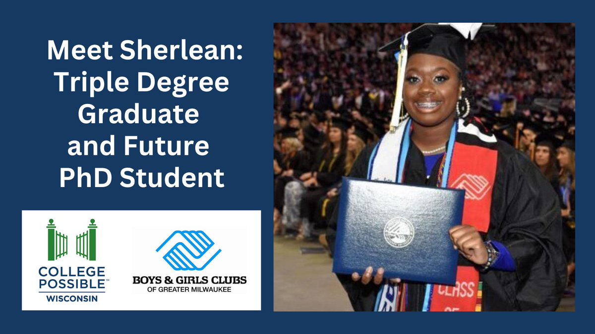 Congratulations to Sherlean on graduation from <a href="/MarquetteU/">Marquette University</a>! She served 4 <a href="/AmeriCorps/">AmeriCorps</a> terms with <a href="/BGCMilwaukee/">BGC MKE</a> Club Corps &amp; also received support on her path to graduation from <a href="/CollPossibleWI/">College Possible Wisconsin</a> AmeriCorps members.

Article: collegepossible.org/news/meet-sher…

Podcast: servewisconsin.transistor.fm/episodes/build…