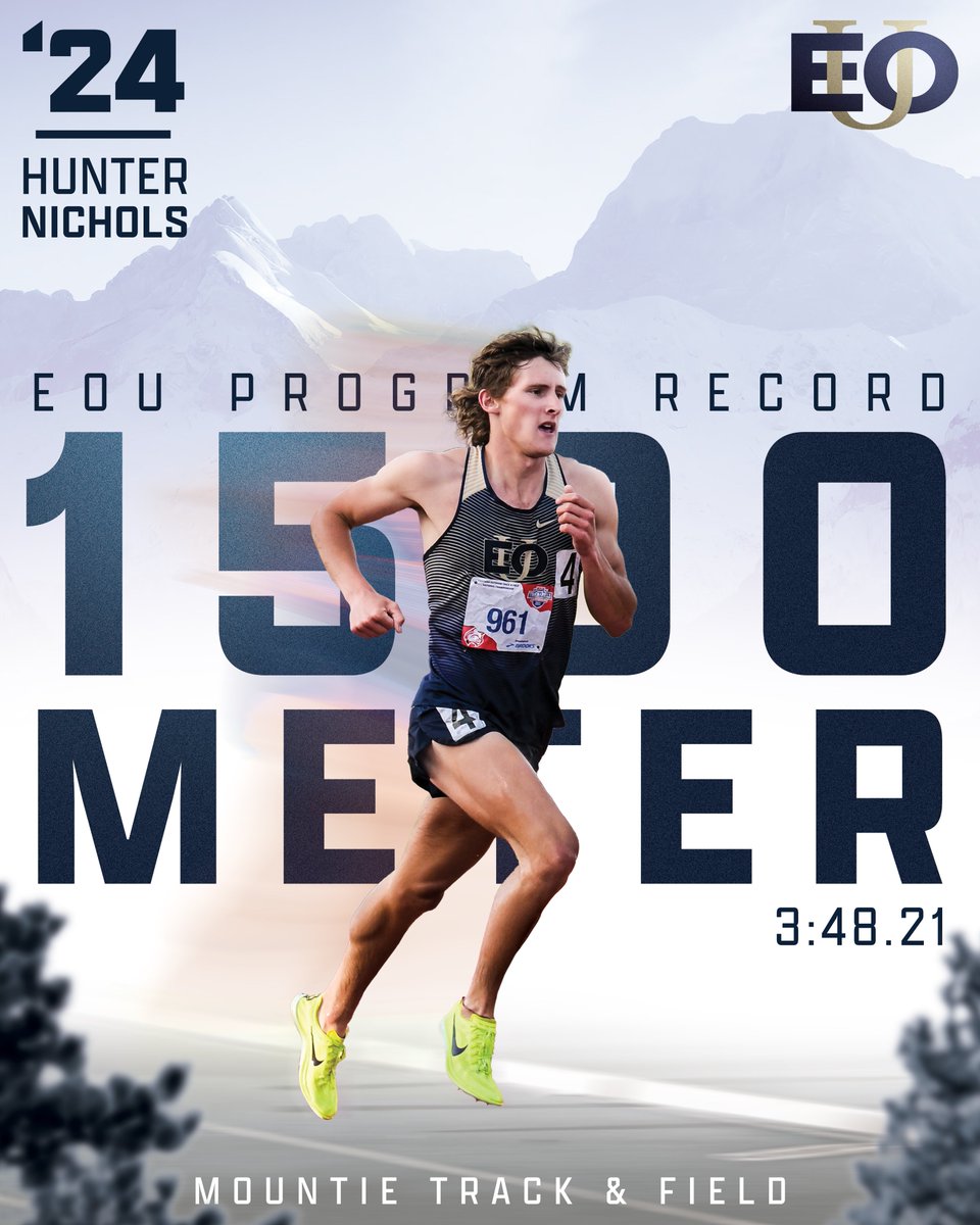 eouxctf's tweet photo. 𝙏𝘼𝙆𝙀 𝘼 𝘽𝙊𝙒!

Hunter Nichols posted a career best and school record in the 1,500 Meter Run this weekend at the Portland Track Festival in his final race representing EOU!

Hunter will walk away as one of the most decorated athletes in program history.

#MountUp | #EOUtf https://t.co/q6klrUCRJ4