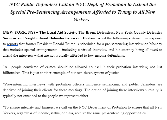 frankrunyeon's tweet photo. New: @LegalAidNYC wants virtual probation interviews with attorneys for its low-income clients, pointing to Donald Trump's unusual accommodations.

@nycprobation insisted it's "not unusual" for defendants to have an attorney *if* they have a court order ... which, I mean, sure. https://t.co/pG6309Nu1h