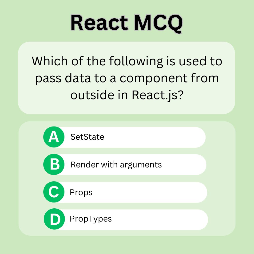 Bhavana83491661's tweet photo. React MCQ
.
.
.
.
write your answer in the comment section
https://t.co/wAmB13pDYf
and also you can check the answer at the above link at https://t.co/l7zADlSe4v. 21
.
.
.
.
#reactjs #nodejs #angularjs #redux #flux #jquery #reactjsx #nodejs https://t.co/Byr4X5Oju2