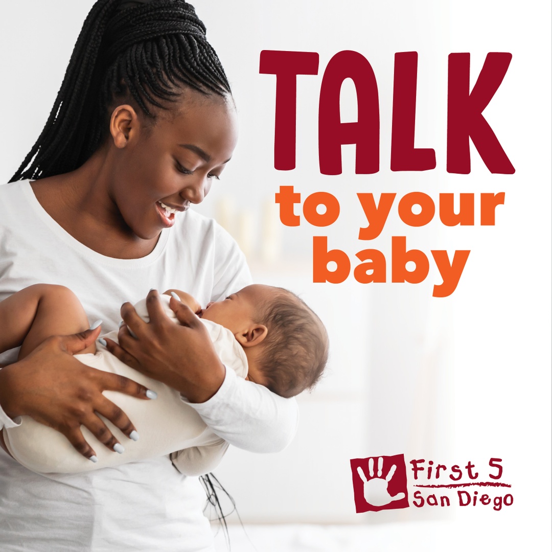 First5SD's tweet photo. Talk to your baby! Babies brains are absorbing and creating connections to words. Even though they don't talk back, just the sound of your voice helps boost your baby's brain development. #TalkReadSing #SDEarlyCarePartners https://t.co/G5ySR6y9jG