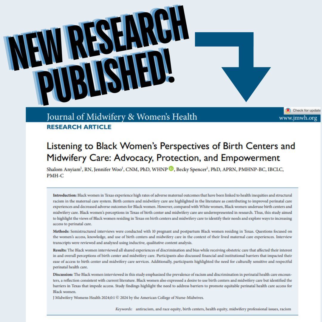 We are grateful to have multiple articles from AABC's Perinatal Data Registry cited in a new qualitative study about Black women's experiences with giving birth in Texas and their thoughts on birth centers and midwifery care. To read more, go to: buff.ly/4bUINjY