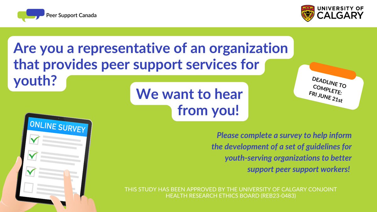 If you are a representative of an organization that provides youth peer support services, please complete this survey! The info collected will be used to develop guidelines for youth-serving organizations to better support peer supporters! ow.ly/o7PS50Sb6XI  #peersupport