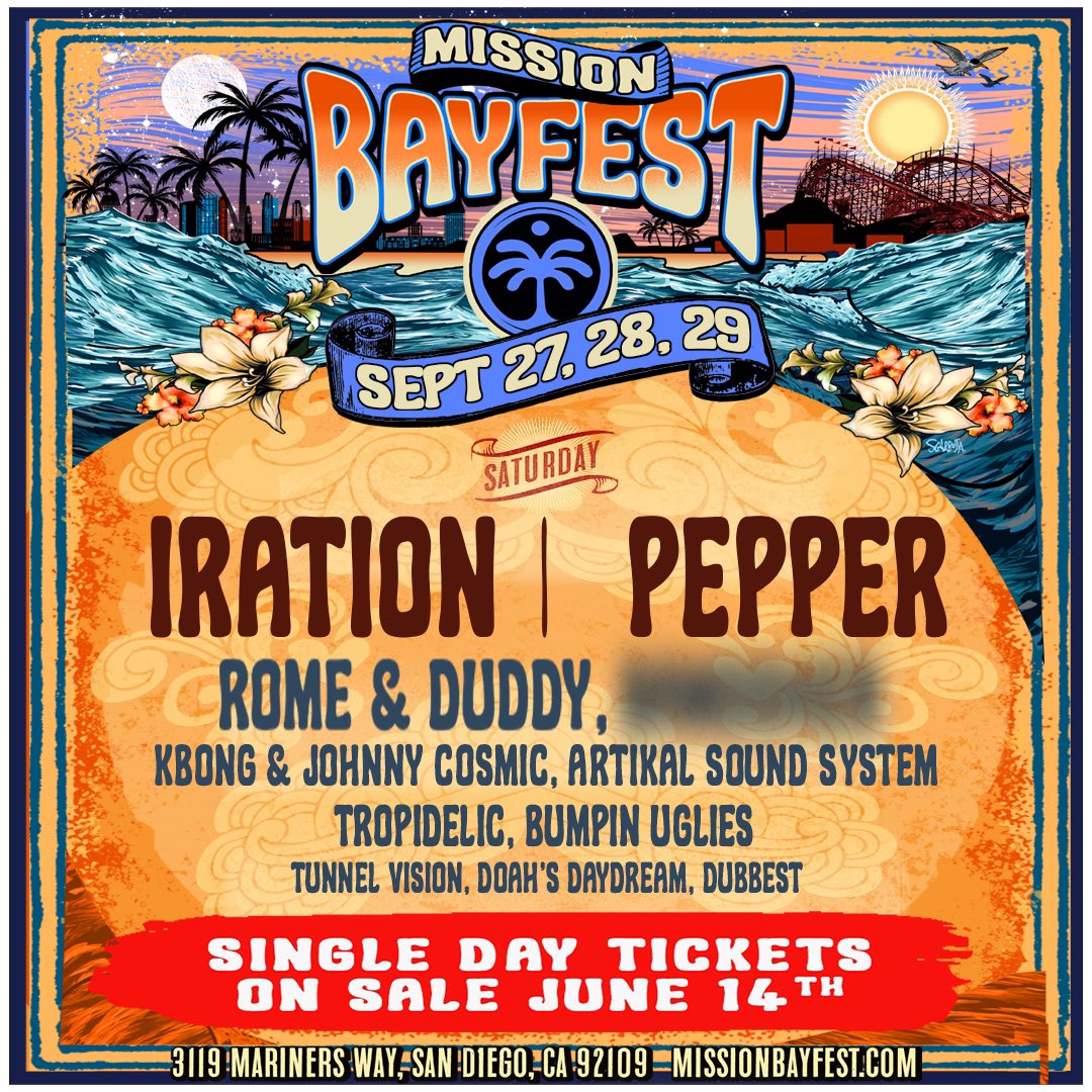 Single-day tickets to Mission Bay Fest go on sale this Friday! Mark your calendars; we're playing Saturday, September 28th. We hope to see you there! 

Get your tickets at RomeAndDuddy.com

#MissionBayFest #BayFest #RomeAndDuddy