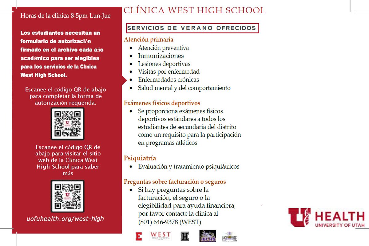 West High School Clinic located inside West High School is now open to all High School Students! Grades 9-12 from any High School can visit this clinic! This includes incoming 9th grade students!