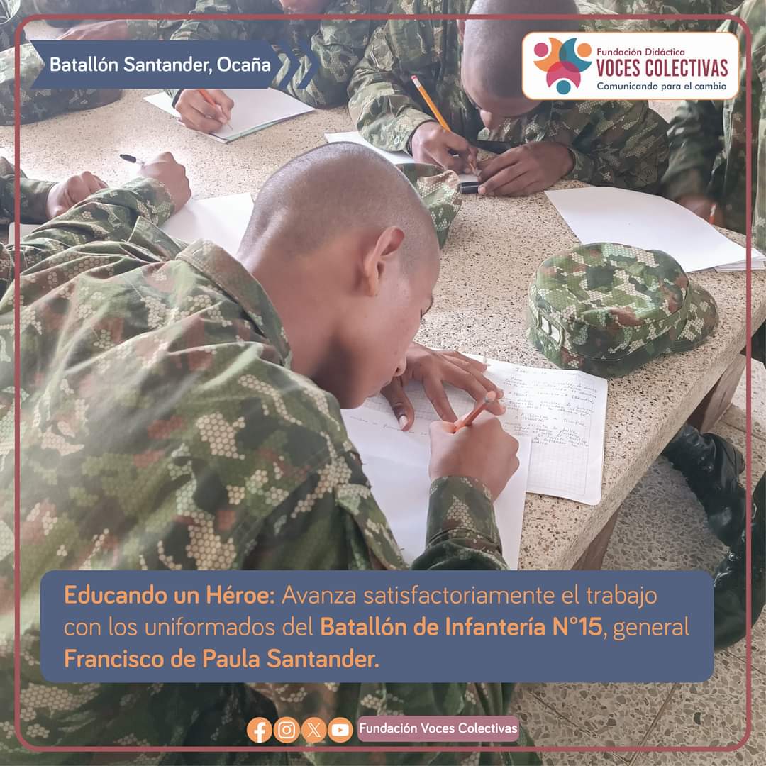 VColectivas's tweet photo. #EsNoticia 🗞️ || Avanza satisfactoriamente el trabajo con los Soldados del Batallón Santander.

📲: https://t.co/HIalEm8FEK
.
.
.
#FundaciónVocesColectivas #Ocaña #BatallónSantander #EducandoUnHéroe https://t.co/aiJ6UNElBu