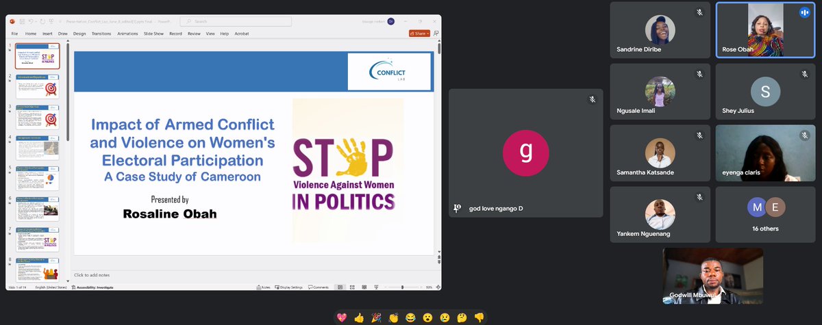 conflictlab1's tweet photo. It was a successful webinar on the intersectionality of gender, peace, and elections in Africa, unearthing nuanced dynamics! Thanks to our speakers, and participants for their exceptional contributions.  Stay tuned for our position paper! https://t.co/wJ9rTeKdIt