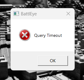 attilam's tweet photo. @BungieHelp Seriously now! At the end of the Witness battle! The fight is long enough to be downright boring at this point, but I can't finish it, because of the BattlEye "Query Timeout" BS after about 10 minutes! Inifinitely frustrating! https://t.co/6QZdqebV0W