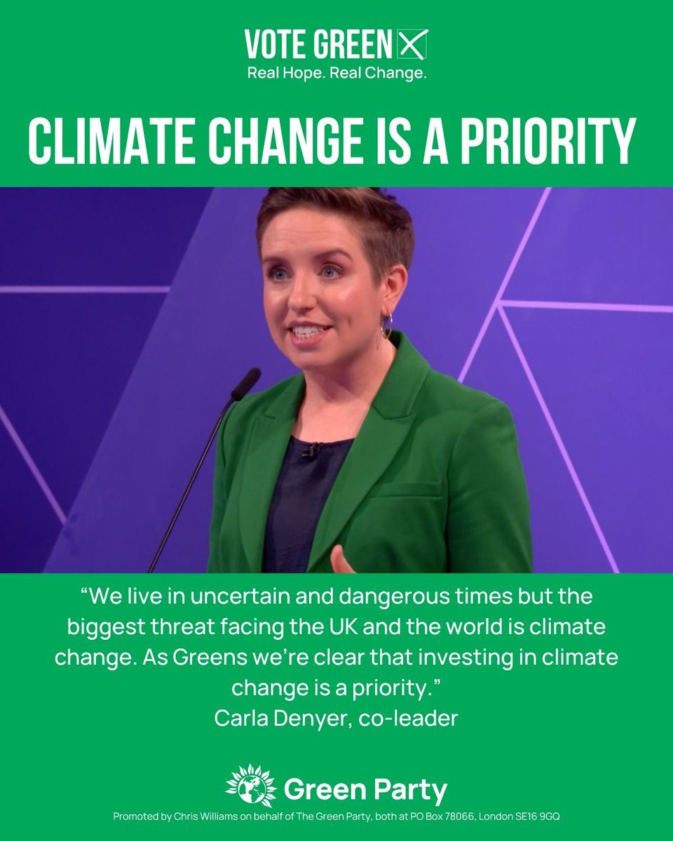 It's manifesto week but there is silence from the other major parties on climate. 

We must get four Green MPs elected to hold the next Government to account on the defining issue of our time. 

Donate now to support our campaign ⤵️ 

donatetothe.greenparty.org.uk/?wcdp-donation…