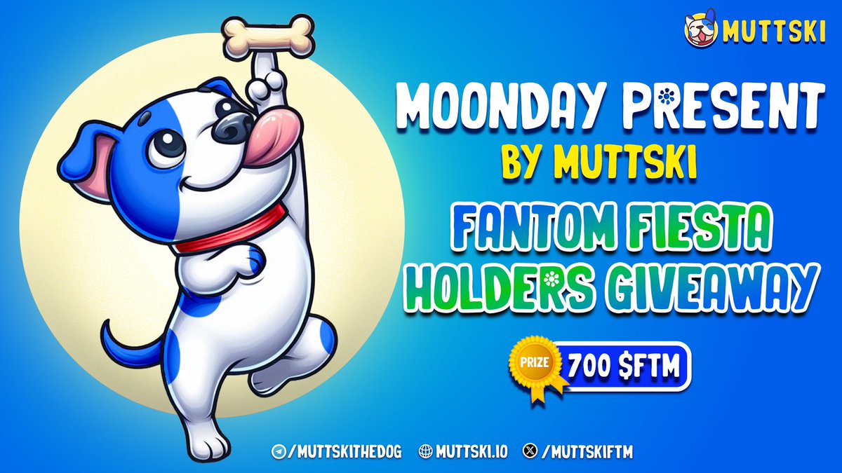MuttskiTheDog's tweet photo. Another #MoondayPresent by 🐶
Ready for a week of fun? 🎉 
We're giving away 700 $FTM! 👀
For the next 7 days, two lucky #Muttski holders will win 50 $FTM each, every day! Hold your tokens and join #MuttskiFantomFiesta 🚀 https://t.co/zCDUc7jjB7