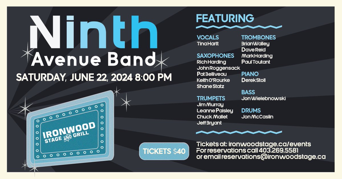 tina_hartt's tweet photo. #Swingisback! Singing #Saturday #June22 with Calgary's newest Big Band "Ninth Avenue Band" #9thAveBand : 8:00PM at @IronwoodStage.

You coming?

Tickets: Call (403)269-5581 or email reservations@ironwoodstage.ca https://t.co/weF4okviZ0