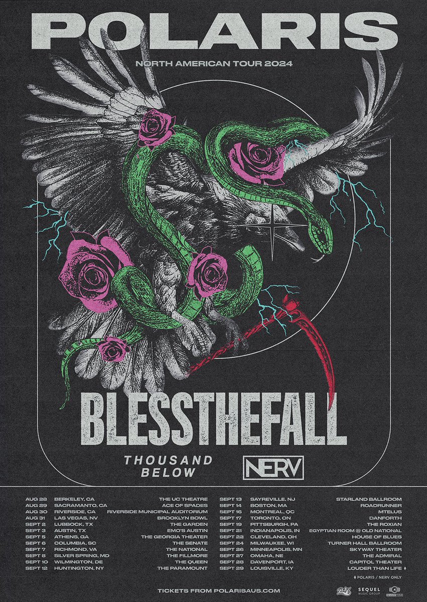 PolarisAus's tweet image. America, we promised you wouldn’t be waiting long! We’re back this Aug-Sep along with @blessthefall @ThousandBelow &amp;amp; @WeAreNerv to tear it up yet again! 
🇺🇸🇨🇦

On Sale this Friday June 14 @ 12PM local time 🎫

POLARISAUS.COM