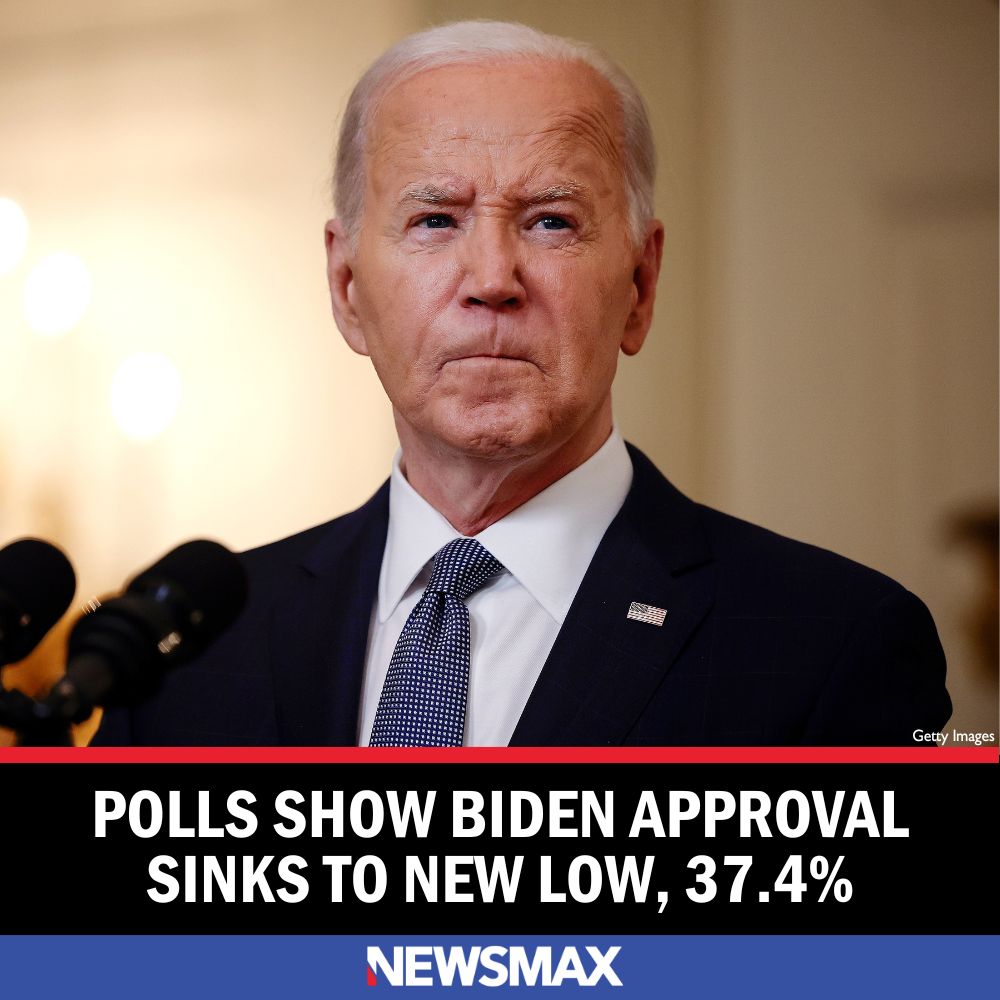 NEWSMAX's tweet photo. President Joe Biden's approval rating has sunk to its lowest ever—a dismal 37.4%—with disapproval at a troubling 56.6%, according to tracker and opinion poll analyzer Five Thirty Eight. MORE: https://t.co/PdTKWZxsZI https://t.co/GOkS7UXZvX