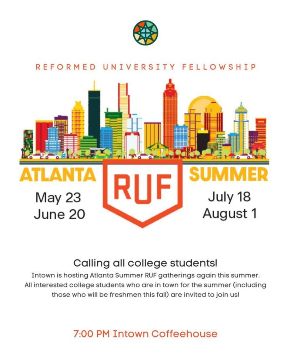 Intown_Church's tweet photo. Calling all college students spending their summer in Atlanta! Join us for the next Atlanta Summer RUF gathering at Intown Coffeehouse on June 20 at 7 PM. For questions, please email tricia@intown.org.
#IntownChurchATL #IntownCommunity #Summer #CollegeMinistry #AtlantaSummerRUF https://t.co/TcgXzhNOLJ