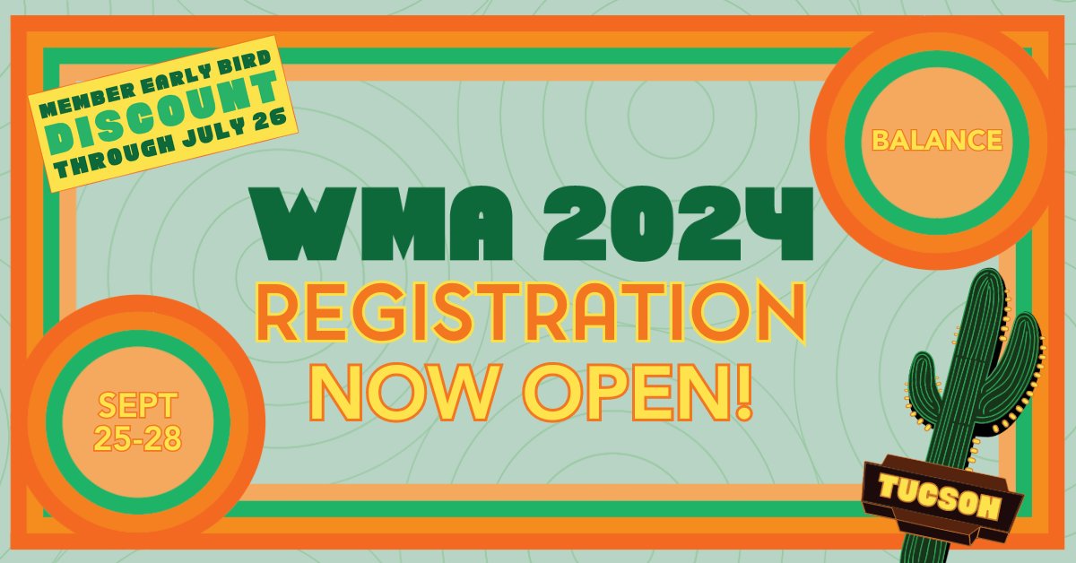 westmuse's tweet photo. Registration is NOW OPEN for #WMA2024!
Join us in Tucson, AZ, Sept. 25-28, where you'll be able to participate in a unique slate of educational programming, connect w/ colleagues, &amp; explore ideas of stability.
Register here: https://t.co/YhgTOC5qlA https://t.co/1KfzFKxZJ4