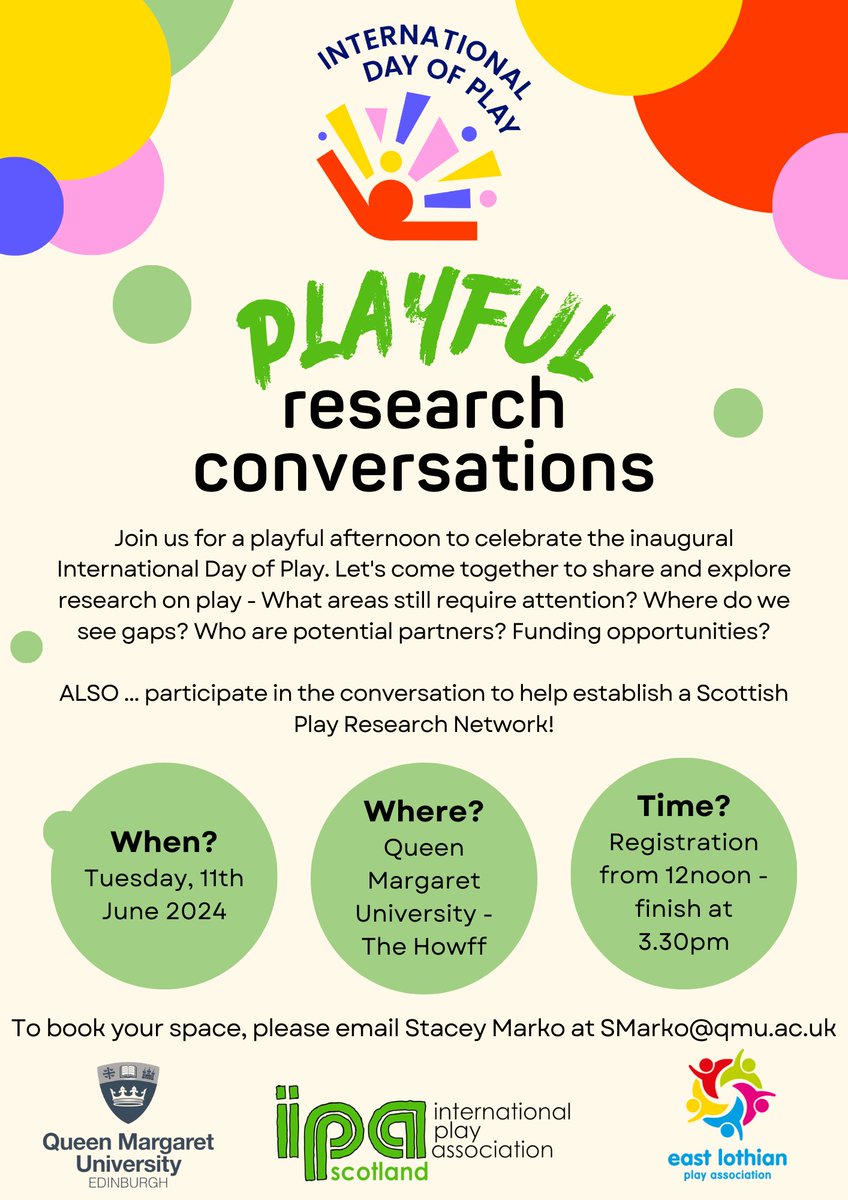 ipascotland's tweet photo. 1. 'Playful Research Conversations' at @QMUniversity, Edinburgh which will be playfully supported by @EastLothianPlay 😃 
(2/3) https://t.co/Br5DetjpMS
