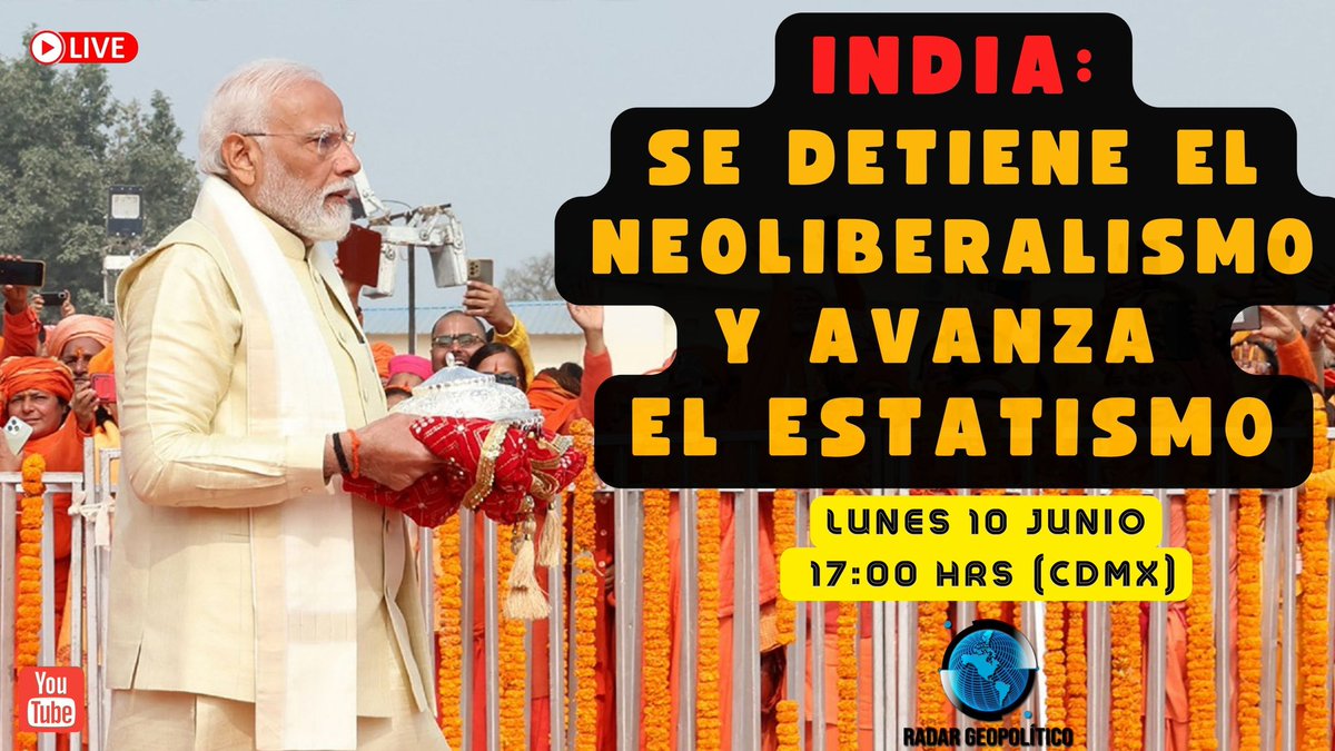 Ya estamos #ENVIVO ‼️
E S T R E N O  
Lunes 10 junio 17:00 hrs (CDMX)
INDIA: Se Detiene el Neoliberalismo y Avanza el Estatismo
youtube.com/live/ZVJsIyoXo… 
#RadarGeopolitico #Jalife 
#Youtube #AlfredoJalife  #Análisis