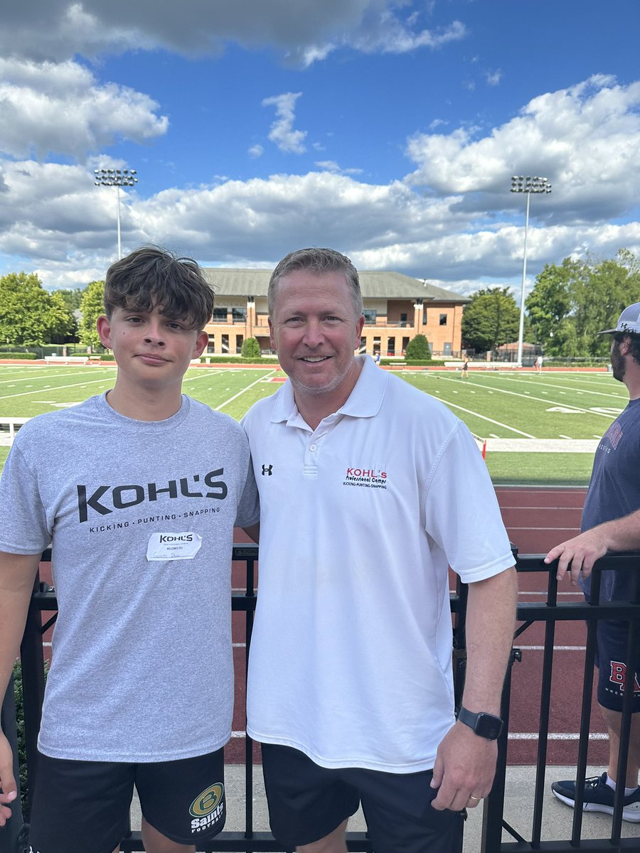 GarrettDane2027's tweet photo. I had a great time the Kohl’s camp today. I was a finalist in the punt and kickoff competitions. I hit a new PR kickoff of 65 yards. Congrats to @Lukelongsnapps  for winning the snapping competition. @KohlsHighlights @JamesWilhoit25 @RobbyDonaldson @CoachHunter_AP @CoachDTownsend @bjhsctucker @BCHS_Saints @Football_BCS @daviscarpenter @CoachNudo @coachTJ_UTM @CoachSchex @BIGshadowMIKE @CoachCrab