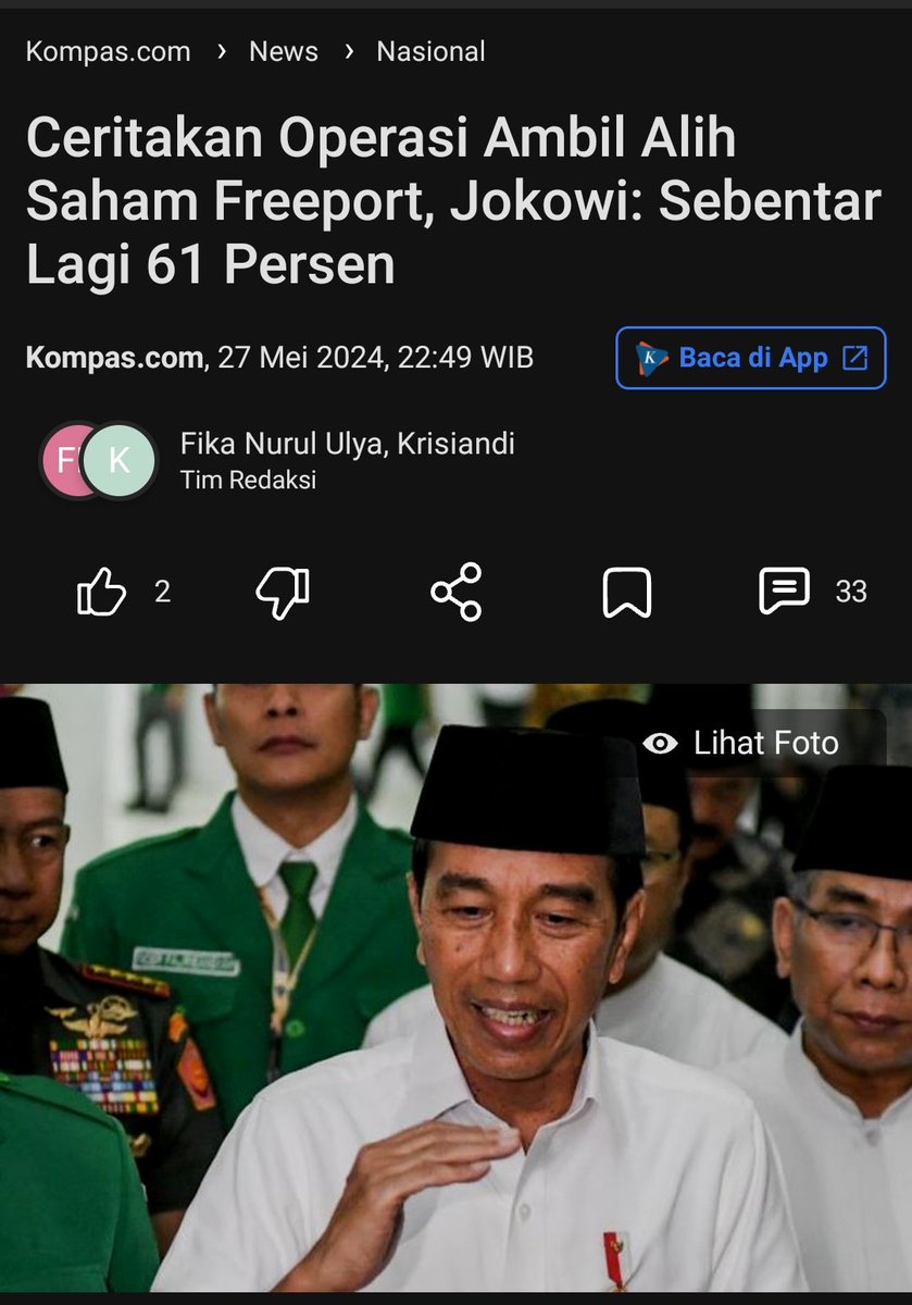mas_veel's tweet photo. Gimana gak hebat Jokowi, ambil alih saham Freeport itu butuh nyali. Dan satu2nya presiden yg berani dan mampu ambil alih saham Freeport hingga 51%. Dn akan jadi 61%.
Dan sampai 2041, Freeport menyetorkan 1.200Triliun. Gila!
Dr 9% jd 51% dn sgr 61%.

https://t.co/OpJiOgvjHl https://t.co/KnH8rDnKAI