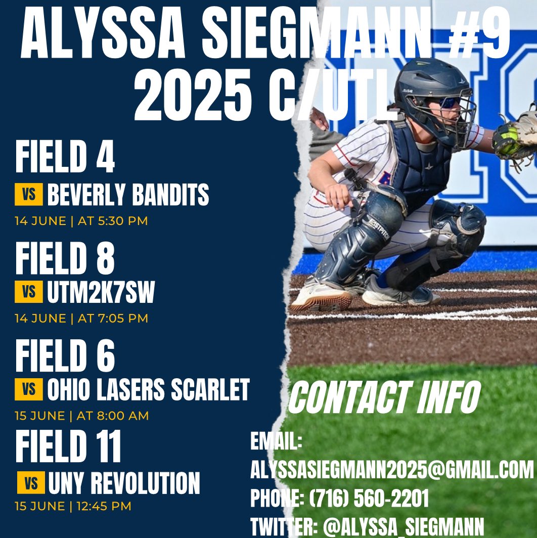 alyssa_siegmann's tweet photo. Weekend #2 back at Victory Park with @NYDG_07 for the Ohio Outlaws tournament! Here is our schedule and we love for you to come watch! 👀⬇️‼️ https://t.co/y3ocZ5O3We