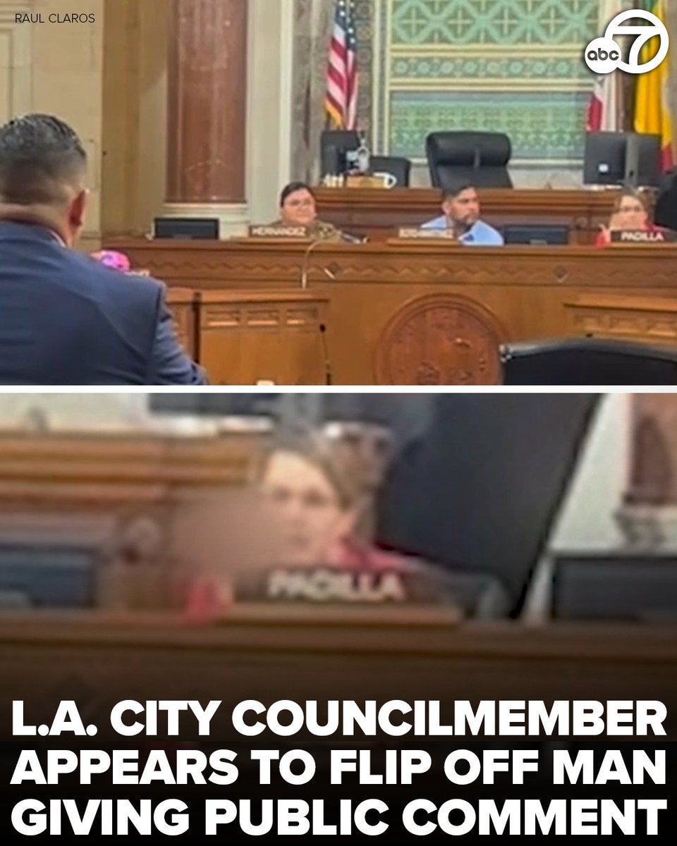 L.A. City Councilmember Imelda Padilla had some explaining to do after a video from a council meeting appeared to show her making an obscene gesture toward a member of the public.

@abc7josh has the video shot by the community organizer's 8-year-old daughter, who attended the