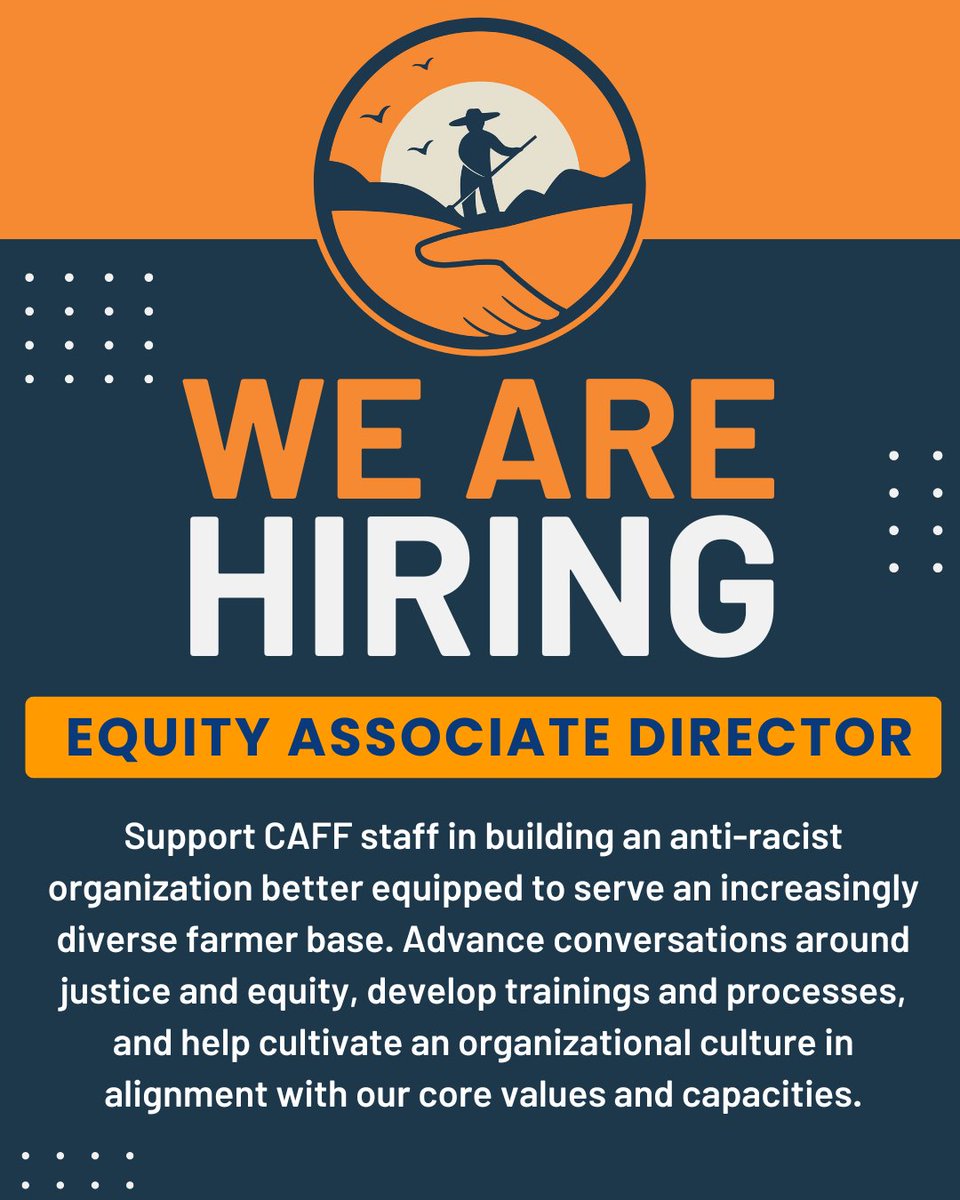 famfarms's tweet photo. Equity Associate Director will serve on CAFF Leadership Team, work to support implementation of our 5-year strategic plan, transformation of org culture. Preferred candidate comes w/ experience supporting orgs through similar processes. Learn more, apply: https://t.co/U4vS3Lp7YE https://t.co/5o0sFuRryu