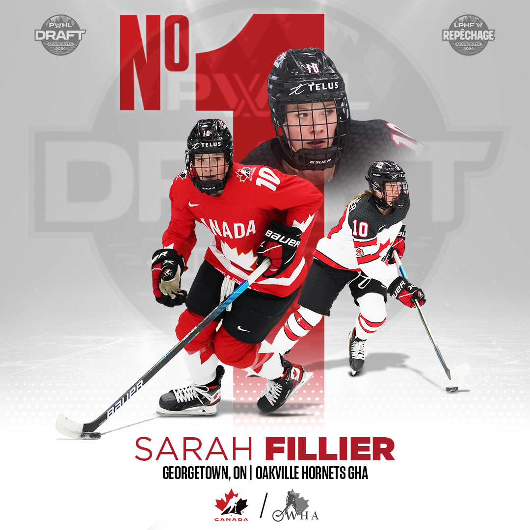 HockeyCanada's tweet photo. Bound for Broadway! @SarahFillier91 goes to @PWHL_NewYork with the 1st overall selection in the 2024 PWHL Draft. 🇨🇦

Direction Broadway! Sarah Fillier est sélectionnée par New York au tout premier rang du Repêchage 2024 de la LPHF. 🇨🇦 https://t.co/YHUJrPu4Vt