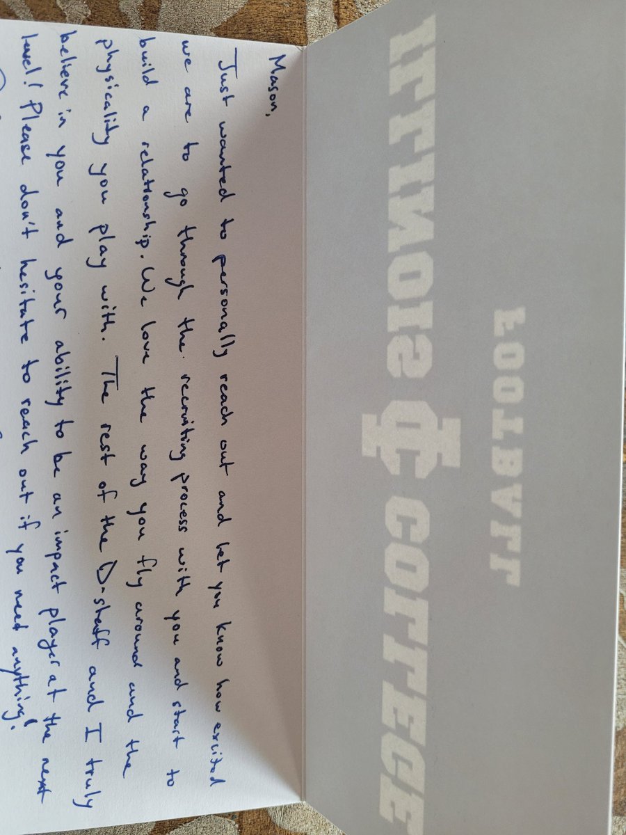 Thank you, <a href="/CoachGuptel/">Austin Guptel</a> and the whole defensive staff at <a href="/IC_Football/">Illinois College Football</a>, for the handwritten letter! I really appreciate it!