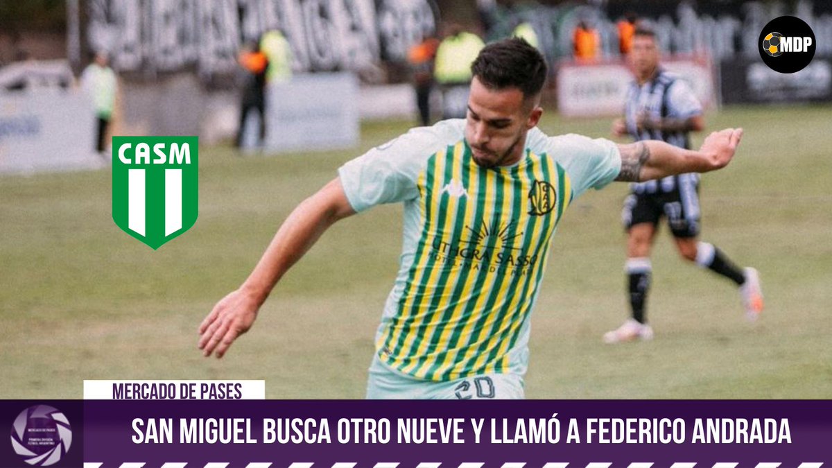 #MercadoDePases | 🚨 #SanMiguel busca otro delantero y llamó a Federico Andrada, hoy en #Aldosivi. Por ahora no está avanzado. Es el segundo atacante que pidió el Sapito Coleoni y por el que van a negociar✍️🏼.