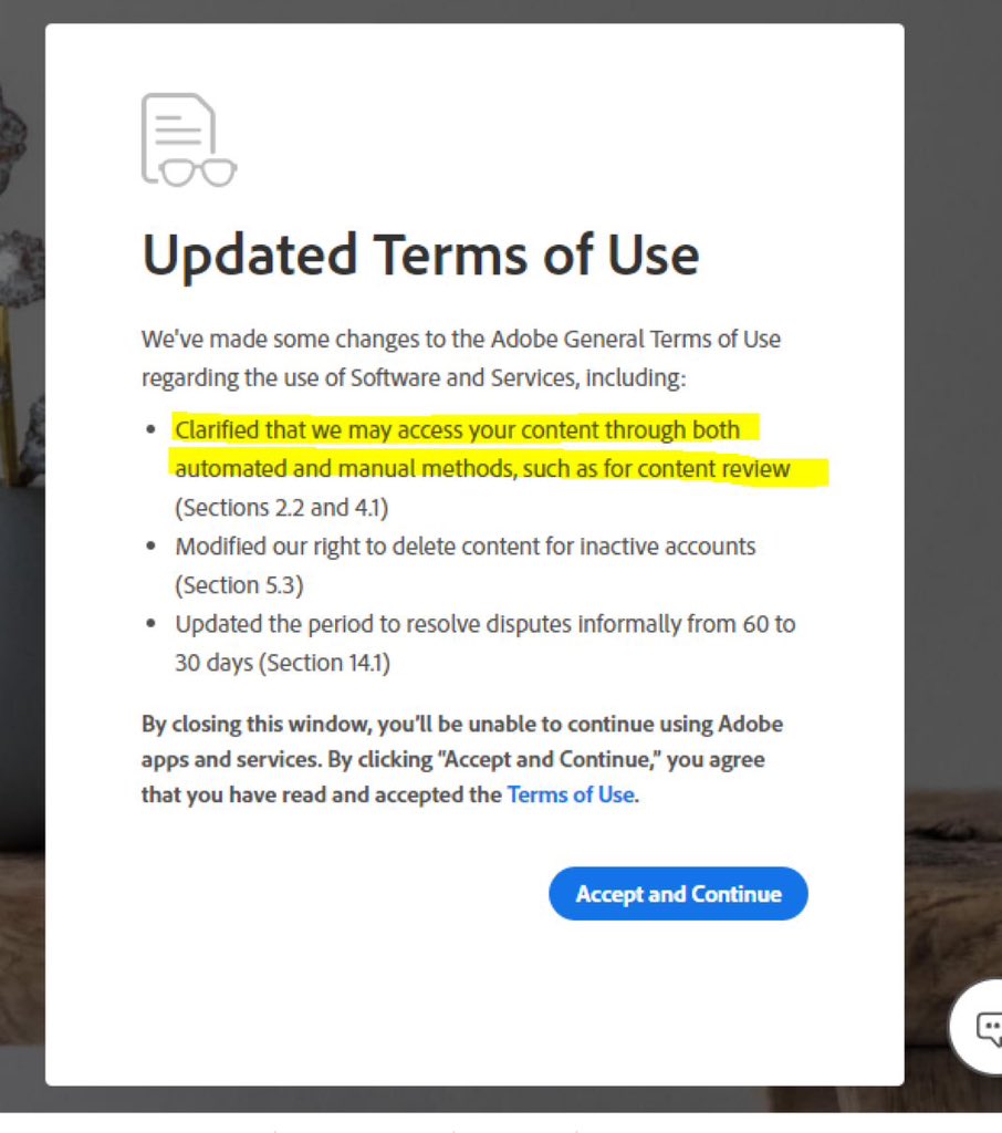 After Adobe's latest TOS update, we’ve switched our service provider for Graphic Design and other areas previously using Adobe products to protect our clients' data and content. We assure our clients of complete safety of their data from #Adobe.