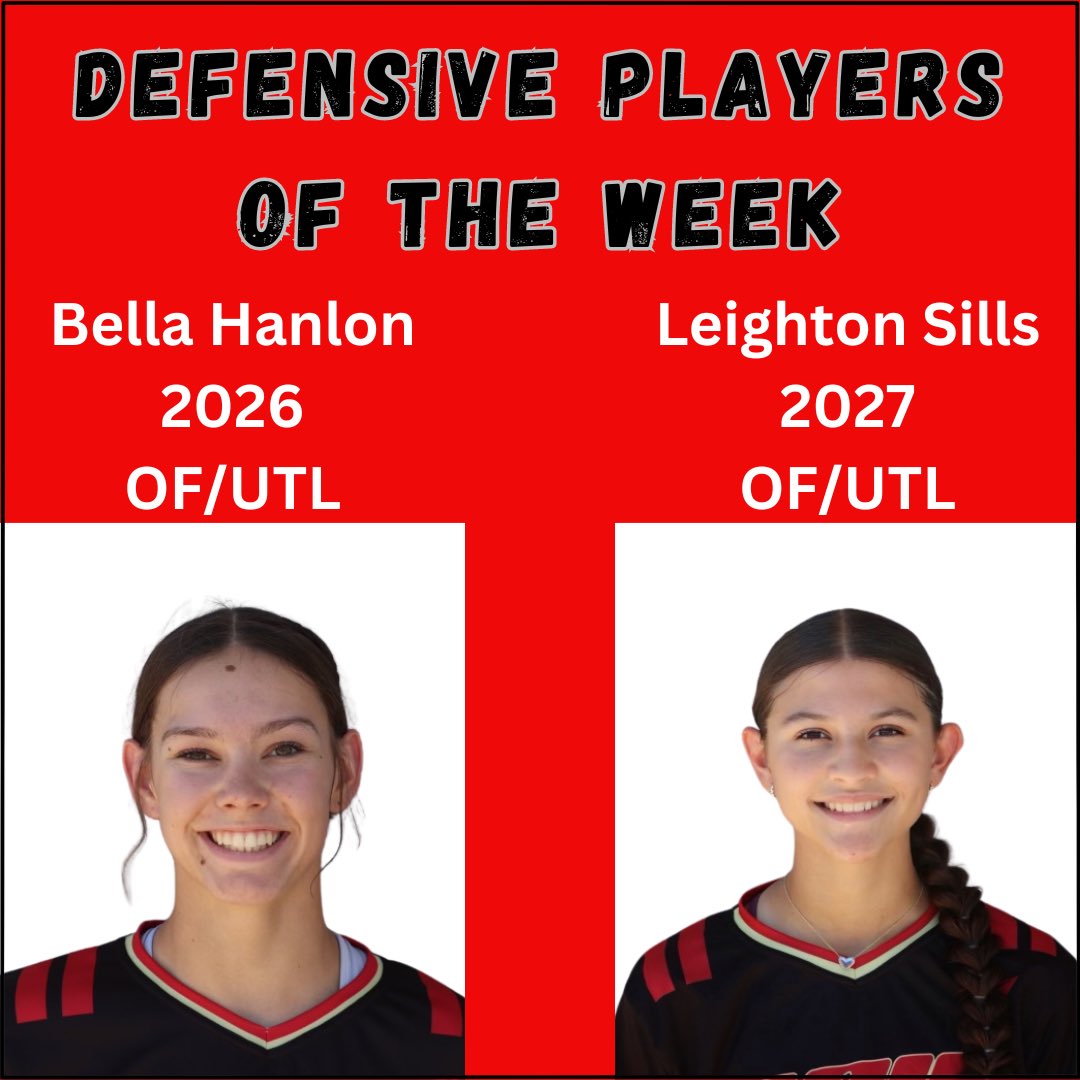 DEFENSIVE PLAYERS OF THE WEEK
Hanlon ‘26 OF/UTL
Sills ‘27 OF/UTL
<a href="/bellbells33/">Bella</a> <a href="/leightonsills/">Leighton Sills</a> <a href="/OCeaglesSB/">OC Softball</a> <a href="/ATUSoftball/">ATU Softball</a> <a href="/OBU_Softball/">OBU Softball</a> <a href="/Gorilla_SFB/">Pitt State Softball 🥎</a>
