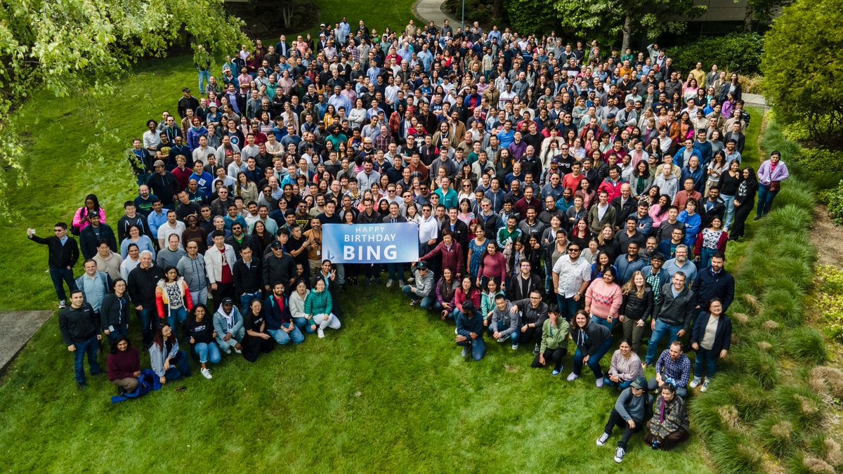 mikeschechter's tweet photo. Here's a shot of the Bing team* last Monday, celebrating 15 years!

*folks in Redmond, who were at the office, and came outside for the photo https://t.co/P5PeRDORCP