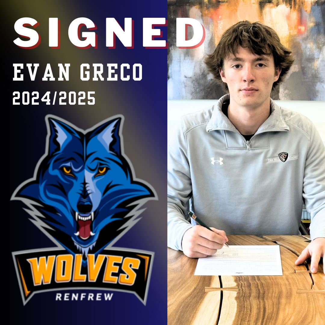 RenfrewWolves's tweet photo. The Renfrew Wolves are excited to announce the signing of 2006 born Evan Greco.  A native of Bolton, ON. Evan is a product of the Toronto Titans AAA program and The Hill Academy.   Welcome to the Wolves Den!
@JrBTimberwolves @TheCCHL @TheEOJHL @Torontotitans01 @TheHillAcademy https://t.co/UYIteaIu6x