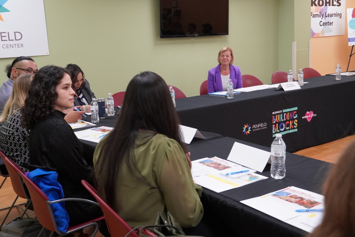SenatorBaldwin's tweet photo. I met with parents and local child care providers in Milwaukee today to discuss how we can lower costs for families, put child care within reach for more Wisconsinites, and get parents back to work. And what a treat it was to meet with some of my smallest constituents! 📚 https://t.co/j18zlkxb5R