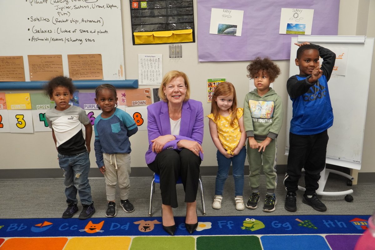 SenatorBaldwin's tweet photo. I met with parents and local child care providers in Milwaukee today to discuss how we can lower costs for families, put child care within reach for more Wisconsinites, and get parents back to work. And what a treat it was to meet with some of my smallest constituents! 📚 https://t.co/j18zlkxb5R