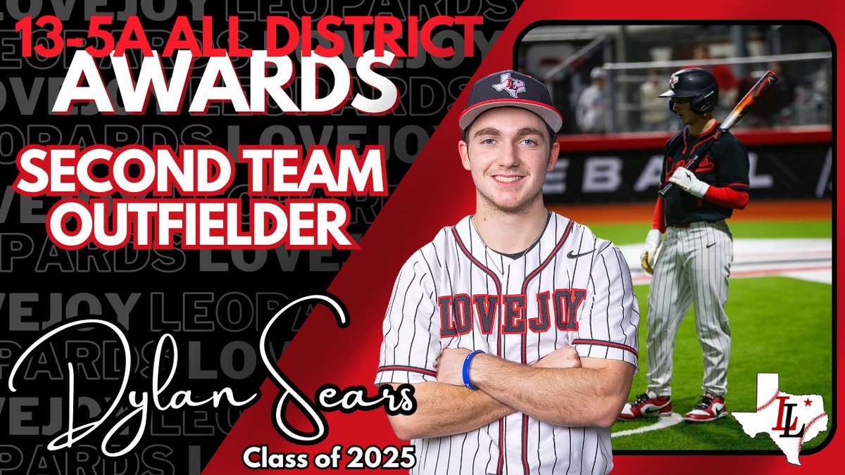 Lovejoy Leopards Diamond Baseball Booster Club (@lldiamondclub) on Twitter photo 🎉Let's hear it for <a href="/DylanSears_11/">Dylan Sears</a>!🎉 13-5A Second Team Outfielder. Congratulations on an amazing season! 🎉Let's hear it for <a href="/DylanSears_11/">Dylan Sears</a>!🎉 13-5A Second Team Outfielder. Congratulations on an amazing season!