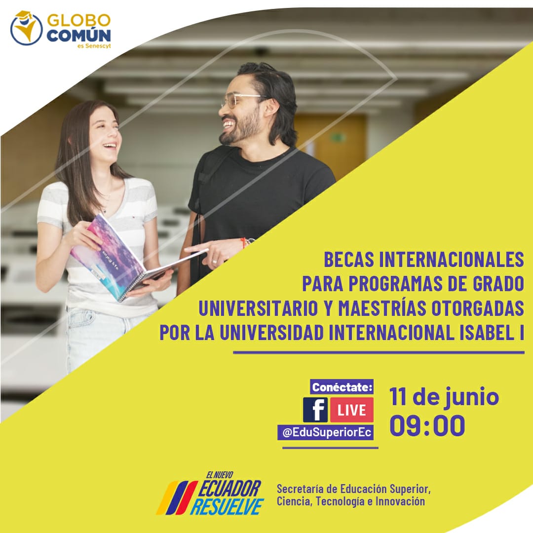 ¡Obtén una #beca del programa #GloboComúnEsSenescyt para continuar tus estudios!

📲 Conéctate al FB Live e infórmate sobre los programas académicos a los que puedes acceder.

Te esperamos: facebook.com/EduSuperiorEc