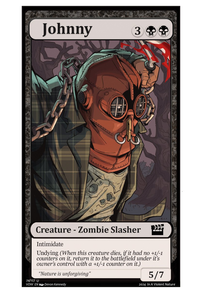 IN A VIOLENT NATURE: Johnny Magic the Gathering Card I've been having fun illustrating cards recently, thought I'd try my hand at a mock MTG card for Johnny (the alt version has IN A VIOLENT NATURE: Johnny Magic the Gathering Card I've been having fun illustrating cards recently, thought I'd try my hand at a mock MTG card for Johnny (the alt version has