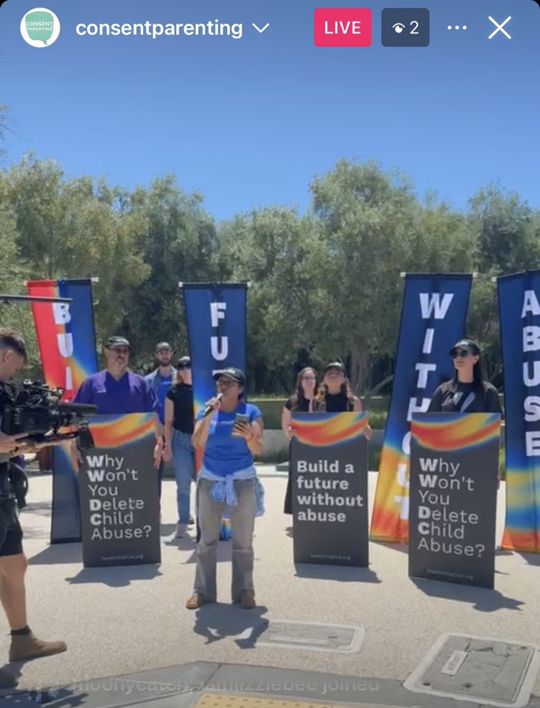 BeBraveGlobal's tweet photo. Tune in to Brave Movement Survivor Advocate @consentparent’s Instagram account @ConsentParenting right now for live coverage from the @heatinitiative’s protest at @Apple’s #WWDC! #ProtectChildrenNotAbuse https://t.co/sxYsc14GrG