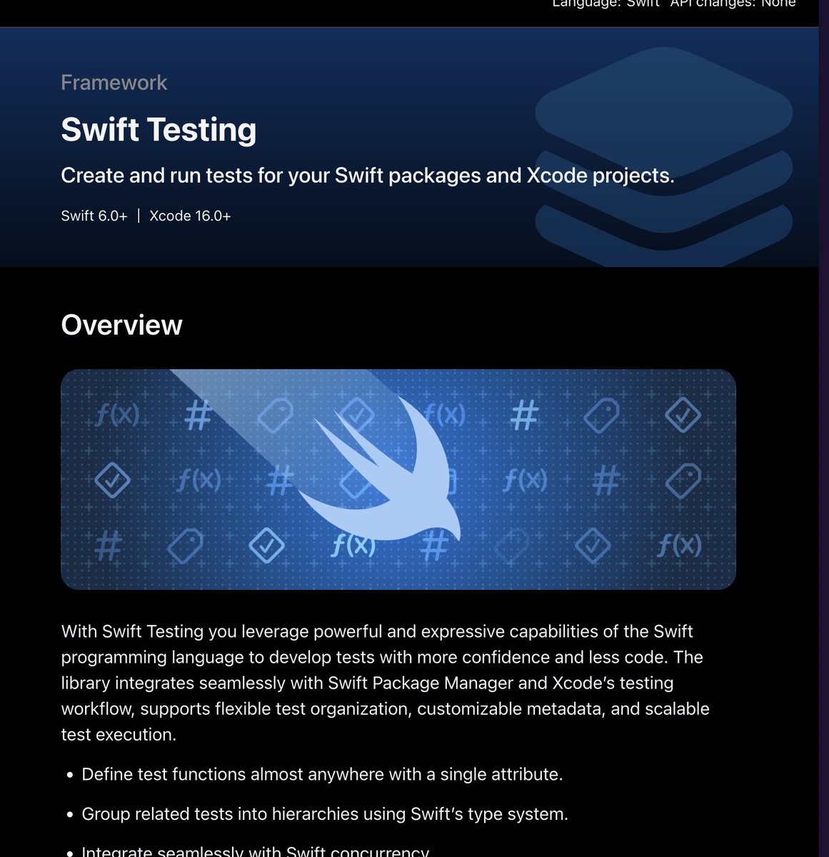 Dimillian's tweet photo. New Swift Testing framework! https://t.co/5hNiCOJDoM